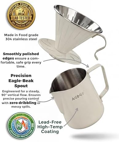 AGOGO Stainless Pour Over Coffee Maker Set, 50 Paper Filters, 20oz, Cream - Image 3