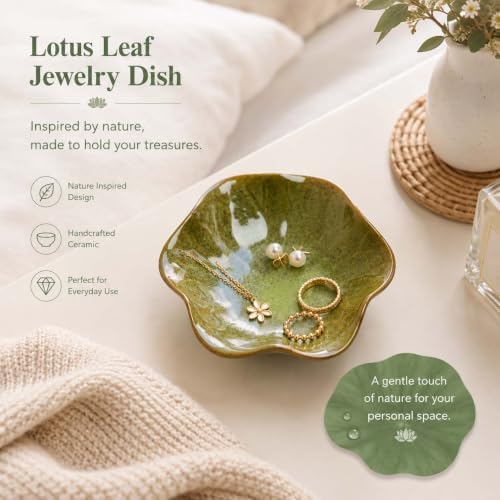 Green Ceramic Lotus Leaf Jewelry Dish Tray,Ring Dish Trinket Tray - Image 6