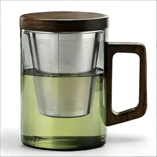 Tea Infuser Mug 400ML/15.5oz，Borosilicate Glass Infusion Mug Dishwasher Safe preferred for birthday gifts (dark geen) - Image 3
