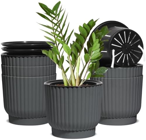 T4U Self Watering Pots for Indoor Plants, 6 Inch 6 Pack Planter Gray by T4U