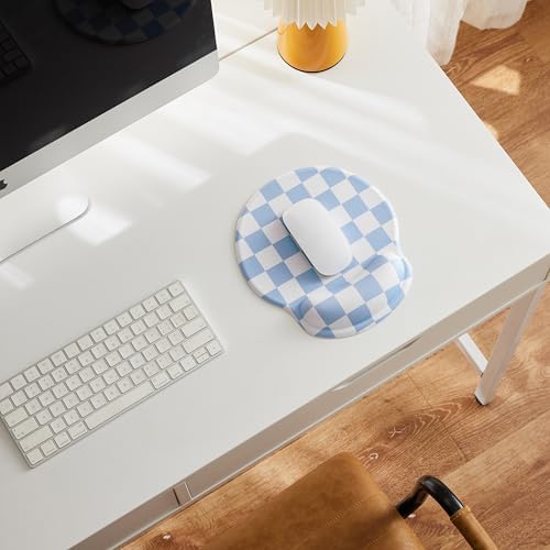 Ohocut Blue Checkered Mouse Pad with Gel Wrist Rest, Wrist Support, Ergonomic Desk Accessories for Women, Office Laptop Gaming Decor, Cute Aesthetic Trendy Check Design - Image 2