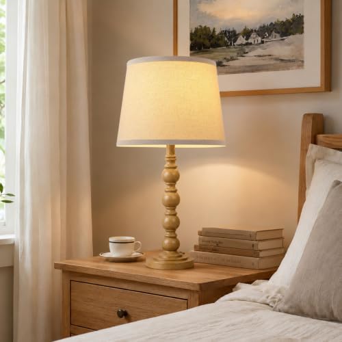 Set of 2 Farmhouse Table Lamps – 21" Vintage Nightstand Lamps with Linen Shades, Rustic Resin Bedside Desk Lamps for Bedroom, Living Room, Office, LED Bulbs Included - Image 5