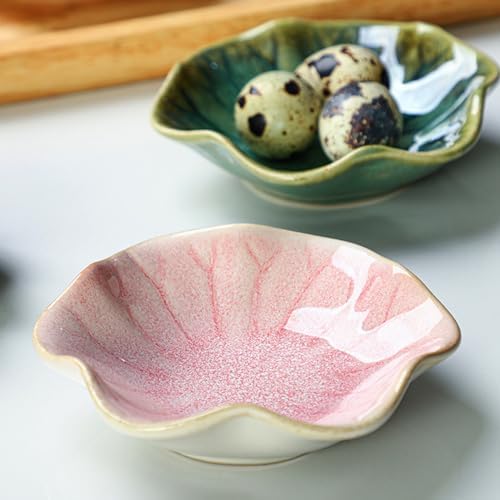 Ceramic Leaf Trinket Dish - 4-Leaf Clover Ring Holder & Lotus Jewelry Tray, Elegant Decorative Gift for Women (Pink - Lotus Leaf) - Image 3
