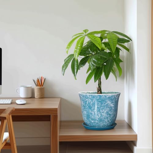 Ceramic Planter - 10 Inch Plant Pot for Indoor Outdoor, Large Round Flower Pots with Drainage Hole and Saucer, Modern Decorative Plant Pots, Garden House Decor, House Warming Gifts, Blue - Image 7