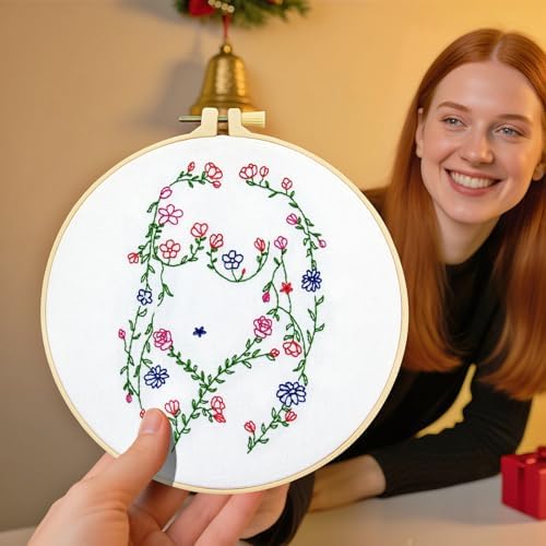 Woman Flowers Embroidery Kits for Beginners Adults, Floral Hand Embroidery Starters Kits, Stamped Cross Stitch Kits DIY Needlepoint Kits for Beginners Adult, Embroidery Hoop, Thread and Video Tutorial - Image 4