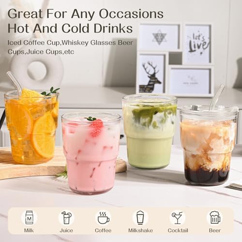 AUFXKOO13oz Glass Tumbler with Straw and Lid，2 Pack Iced Coffee Cups with lids Reusable,Glass to go Coffee Cup,Glass Cups with Lids for Drinking Matcha, Coffee, and Juice. - Image 5