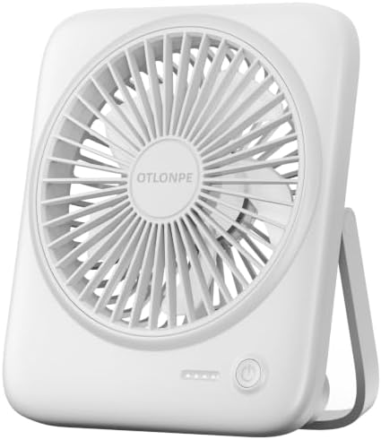 Otlonpe Personal Portable Desk Fan, 4000mAh Small Rechargeable Portable Fan Battery Operated & USB Powered for Travel Sleeping Bedroom Office Home Table, Cordless, Quiet, 4-Speed, 6.5 Inch (White) by OTLONPE
