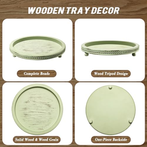 KULEDM Handmade Wooden Decorative Tray, Small Beaded Coffee Table Tray Decor, Sage Round Serving Tray for Coffee Table, Dining Room Table Entryway and Living Room Table - Image 5