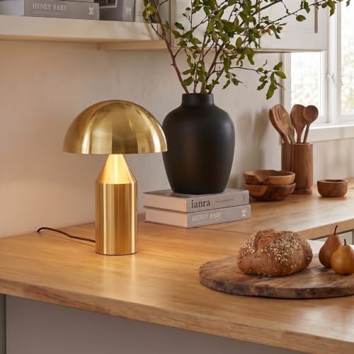 Brightech Venus Mushroom Table Lamp - Modern Lamp for Living Room, Bedroom Side/End Table - Dimmable, Unique Side Table LED Lamp Shade for Office, Reading - Brass/Gold, 14" Tall - Image 6