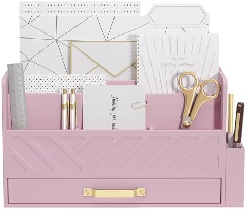 Bamboo Mail Organizer Countertop Pen Holder Wooden Desktop Storage Drawers by WISUCART