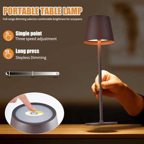 2 Pack Cordless Table Lamp,Portable LED Desk Lamp, 6000mAh Battery Operated, 3 Color Stepless Dimming Up, for Restaurant/Bedroom/Bars/Outdoor Party/Camping/Coffee Shop Night Light - Image 4