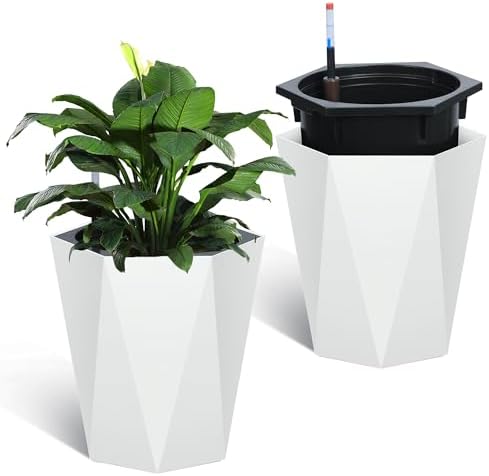 Garvee 16" Tall Planters Set of 2, Self-Watering Planter, Outdoor Planters by Garvee