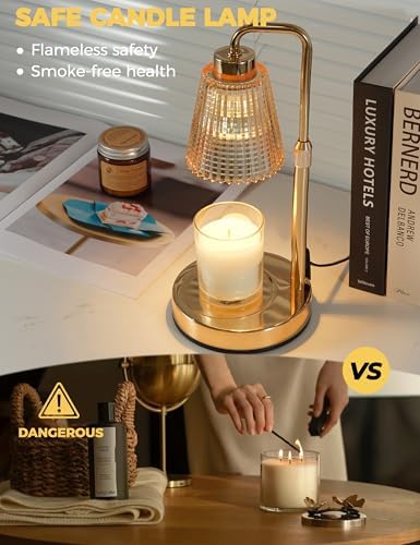 Gold Candle Warmer Lamp with 24h Cycle Timer, Dimmable Wax Melt Warmer - Image 2