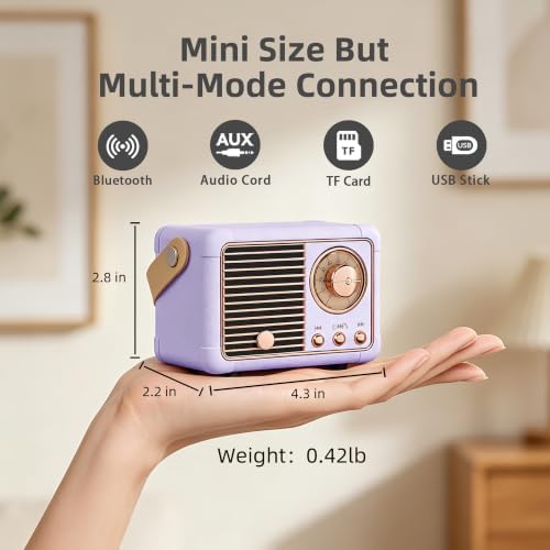 Baolira Retro Bluetooth Speaker, Gifts for Teen Girls Women, Purple Decor - Image 3