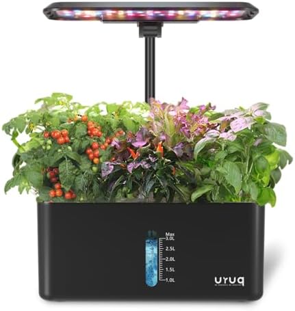 URUQ 8 Pods Hydroponics Growing System with LED Grow Light - Black by URUQ