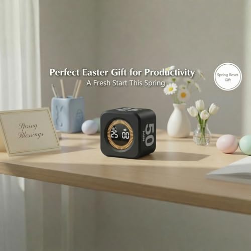 KADAMS Pomodoro Timer Visual - Productivity Pomodoro Cube, 5/10/25/50 Min Countdown & Countup, Silent – Ideal for Work Study Cook Workout Kitchen School Classroom Office ADHD Gift Kids (1, Black) - Image 5