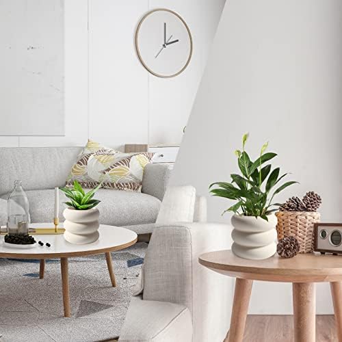 Ceramic Plant Pot Indoor, 4.5 Inch Beige Unglazed Flower Pot with Drainage Hole, Small Bubble Design Ceramic Planter for Home & Office Decor - Image 5