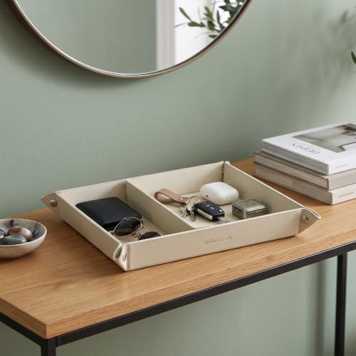 UnionBasic Medium Jewelry Tray for Rings Watches Earrings, Entryway Catchall Caddy for Coins Keys Change, Nightstand Bedside Valet Holder, Trays for Electronic Gadgets, Lychee Beige Plus - Image 5