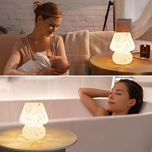 ONEWISH Mushroom Lamp Small Bedside Table Lamp-Nightstand Nightlight Dimmable Stepless, Translucent Glass White Desk Lamp for Bedroom Dorm Living Kitchen, Murano Style Aesthetic Cute Home Decor - Image 6