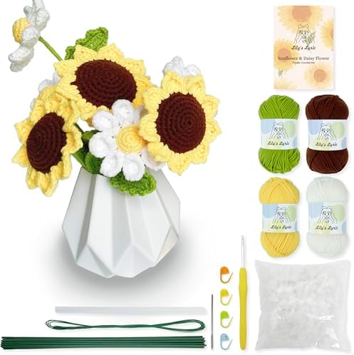Lily's Lyric Flower Crochet Kit | Sunflower & Daisy Flower | Step-by-Step Video Tutorial for Adults Teenagers | DIY Home Decoration Craft Table Centerpiece by LilysLyric