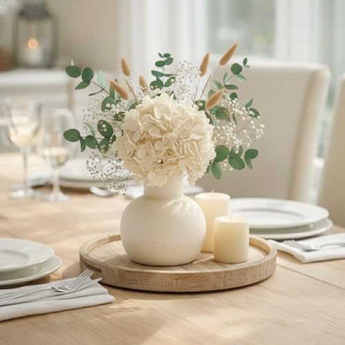 SIDUCAL Ceramic Rustic Farmhouse Vase | 6 Inch Pottery Decorative Boho Flower Vase for Home Decor, Table, Living Room, Bathroom Decoration, Shelf Decor, Mantel, Wedding, White - Image 4