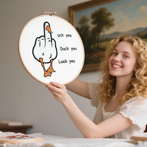 Middle Finger Duck Embroidery Kits for Beginners Adults, Funny Embroidery Starter Kits, Counted Cross Stitch Kits for Beginners DIY Craft Kits for Adult Women, Embroidery Hoop, Thread & Video Tutorial - Image 4