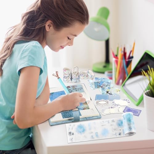 Janlaugh DIY Journal Diary with Lock Pack Scrapbook Kit, Blue, Cute - Image 6
