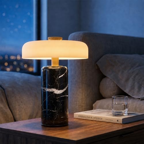 Cordless Marble Table Lamp with Glass Shade,Touch Dimmable Stone Lamp - Image 2