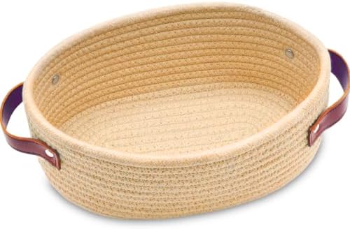 ABenkle Small Woven Basket with Handles, Mini Rope Storage Basket, Tiny Cute Shelf Basket, Oval Decorative Toys Basket for Nursery, Living Room, Empty Gift Basket, 9.4" x 5.9" x 3.9" - XS by ABenkle