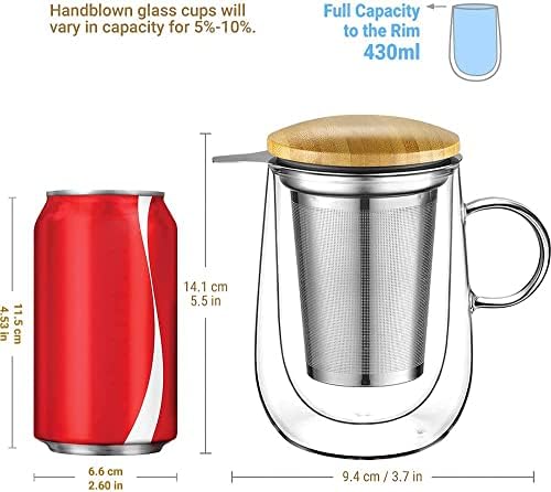 glastal Tea Infuser Mug 14.5oz Double-Walled Glass Teacup Infuser, Black - Image 2