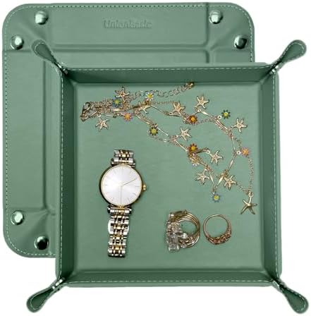 UnionBasic Small Valet Tray, Jewelry Tray for Rings Watches Earrings, Entryway Catchall Caddy for Coins Keys Change, Nightstand Bedside Valet Holder, Trays for Electronic Gadgets, Malachite Green by UnionBasic