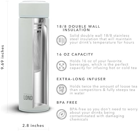 The London Sip 16.9 oz Multi-Purpose Tea Infuser Mug – Fruit Infuser Water Bottle for Hot and Cold – Double Wall Stainless Steel Insulated, Pearl White - Image 2