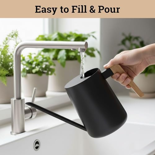 Metal Small Indoor Watering Can with Long Spout & Real Wood Handle, 35oz - Image 4