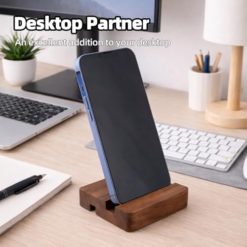 Wood Phone Stand, Portable Square Dual-Slot Mobile Phone Holder Countertop Desk Wood Cellphone Organizer for Kitchen Bathroom Office Accessory - Image 3
