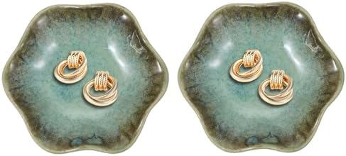 uxcell 2Pcs Ceramics Jewelry Plate, Lotus Leaf Shape Key Holder Bowl for Entryway Table Decor Small Ring Tray Dish Gift for Women Girlfriend, Grass Green by uxcell