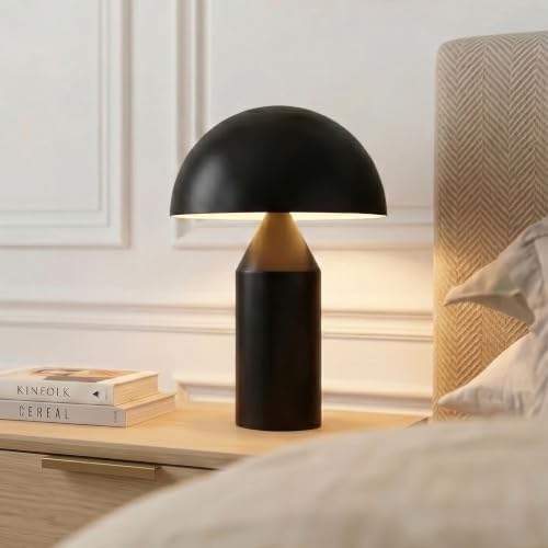 Brightech Venus 14" Globe Table Lamp – Modern Mid-Century Lamp with Golden Metal Shade – Nightstand, Bedside, Desk & Accent Table Lighting for Bedroom, Living Room & Office Décor - Black by Brightech