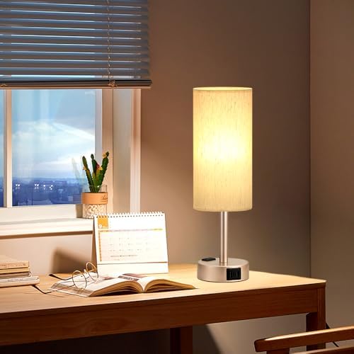 Antique White Bedside Table Lamp, Dimmable Touch Lamp, USB A+C, AC Outlet - Image 7