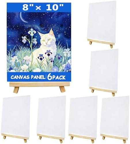 12 Pcs Mini Canvas and Easel Set 8''x10'' Small Blank Canvas Boards with Pine Wood Easels - Beginner Sip Painting Kit for Acrylic Oil Watercolor &Crafts - Ideal for Tabletop Display and Adults Party by Ayliwee