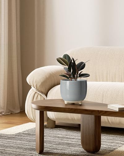 LE TAUCI Ceramic Plant Pots, 5.1 + 6.4 Inch Footed Pots for Plants, Modern Flower Pots for Home and Office, Indoor Planters with Drainage, Reactive Glaze Gray - Image 2