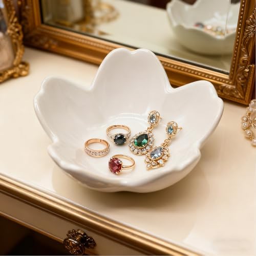 Small Flower Ring Dish Jewlery Tray, Ceramic Jewelry Dish Tray Cute Room Nightstand Decor Trinket Dish Bathroom Ring Holder Jewelry Plate Bowl Christmas Friendship Birthday Gifts for Women Mom - Image 6