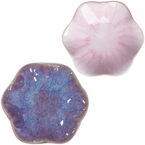 Ceramic Leaf Trinket Dish - 4-Leaf Clover Ring Holder & Lotus Jewelry Tray, Elegant Decorative Gift for Women (Purple+Pink) by Bngukju