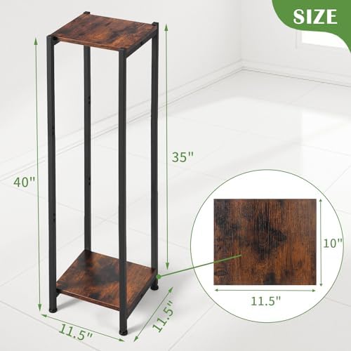 Dipion 40 Inch Tall Plant Stand Indoor,2 Tier Pedestal Stand,Rustic Brown - Image 5
