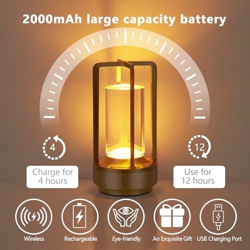 Small Table Lamp, Rechargeable Cordless Battery Operated LED Lamp, 3-Color Temperatures Dimmable Nightstand Lamp for Living Room, Bedroom, Outdoor Battery Powered Portable Touch Lamp (Gold) - Image 6