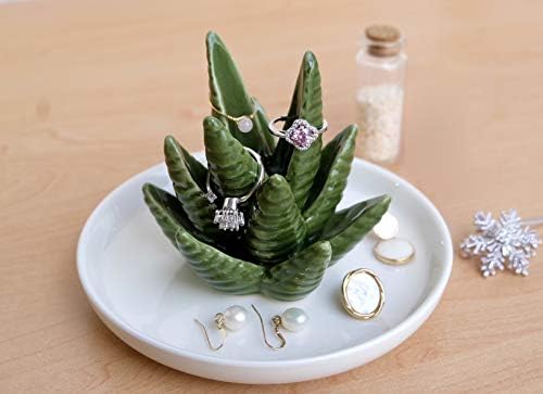 PUDDING CABIN Aloe Ring Holder,Cactus Ring Dish,Jewelry Holder Trinket Tray for Rings Earrings Necklace Organizer,Bridesmaid Christmas Birthday Gift for Women Girls - Image 2