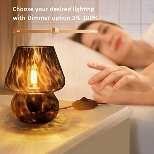 ONEWISH Mushroom Lamp Small Vintage Table Lamp for Bedroom Set of 2, Nightstand Bedside Lamp Translucent Glass Dimmable, Murano Aesthetic Home Decor for Living Room Kitchen Dorm(Black) - Image 2