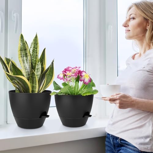 QRRICA 7/7.5/8/9/10 Inch Self Watering Pots for Indoor/Outdoor Plants - Image 6