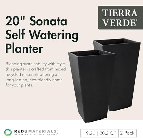 Tierra Verde 2 Pack Indoor Outdoor 20” Self Watering Planter, Sonata, Black - Image 2