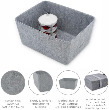 Welaxy Felt Storage Bin Wide Deep Drawer Organizer Caddy Minimal Box Gray - Image 6