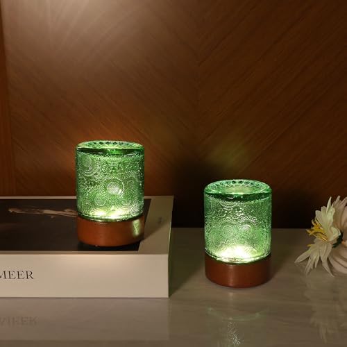 Mini Soft Warm Light Lamp Battery Operated Portable Night Light with Timer, Small Glass Vintage Dim Sleep Nightlights, Battery Powered Wireless Night Lights for Adults, Green, M2-1-5-1 - Image 6