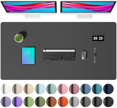 Aothia Faux Leather Desk Mat – Large Mouse Pad, Non-Slip PU Leather Blotter, Waterproof Writing Surface for Office and Home (Grey, 47.2" x 23.6") by AothiaSimpleNaturalUnique